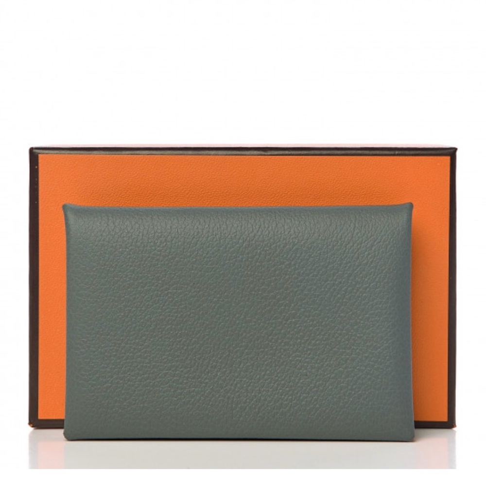 Hermès Calvi Verso Card Case in Vert Amande and Gris Perle